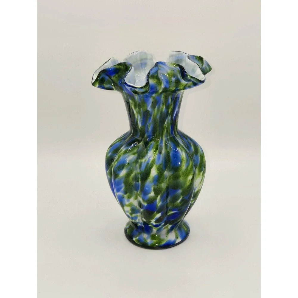 Fenton‎ Glass Murrhina Aventurine Green Blue Vase 7.5